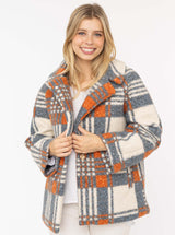 Zwillingsherz Oversize Jacke Karomuster Grau Orange