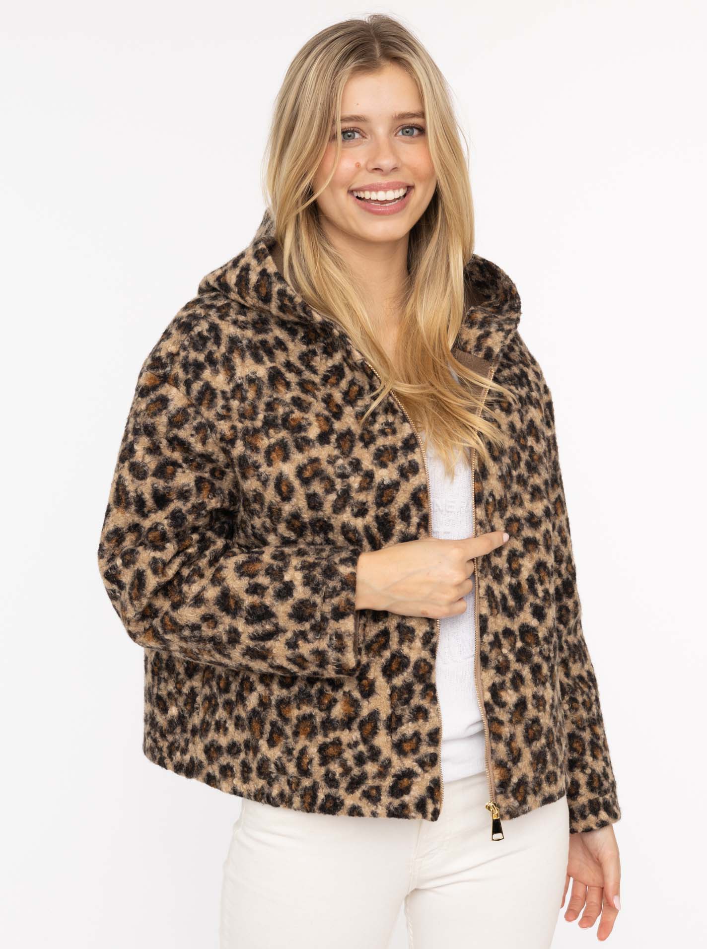 Zwillingsherz Teddy-Jacke "Leo" mit Leopardenmuster - Beige