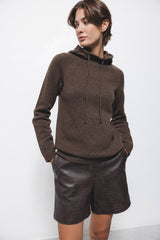 Lanidor Shorts in Krokodil - Optik - Braune Eco-Leder Shorts mit Struktur