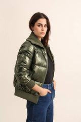 Attrait Paris wendbare Steppjacke Metallic-Khaki
