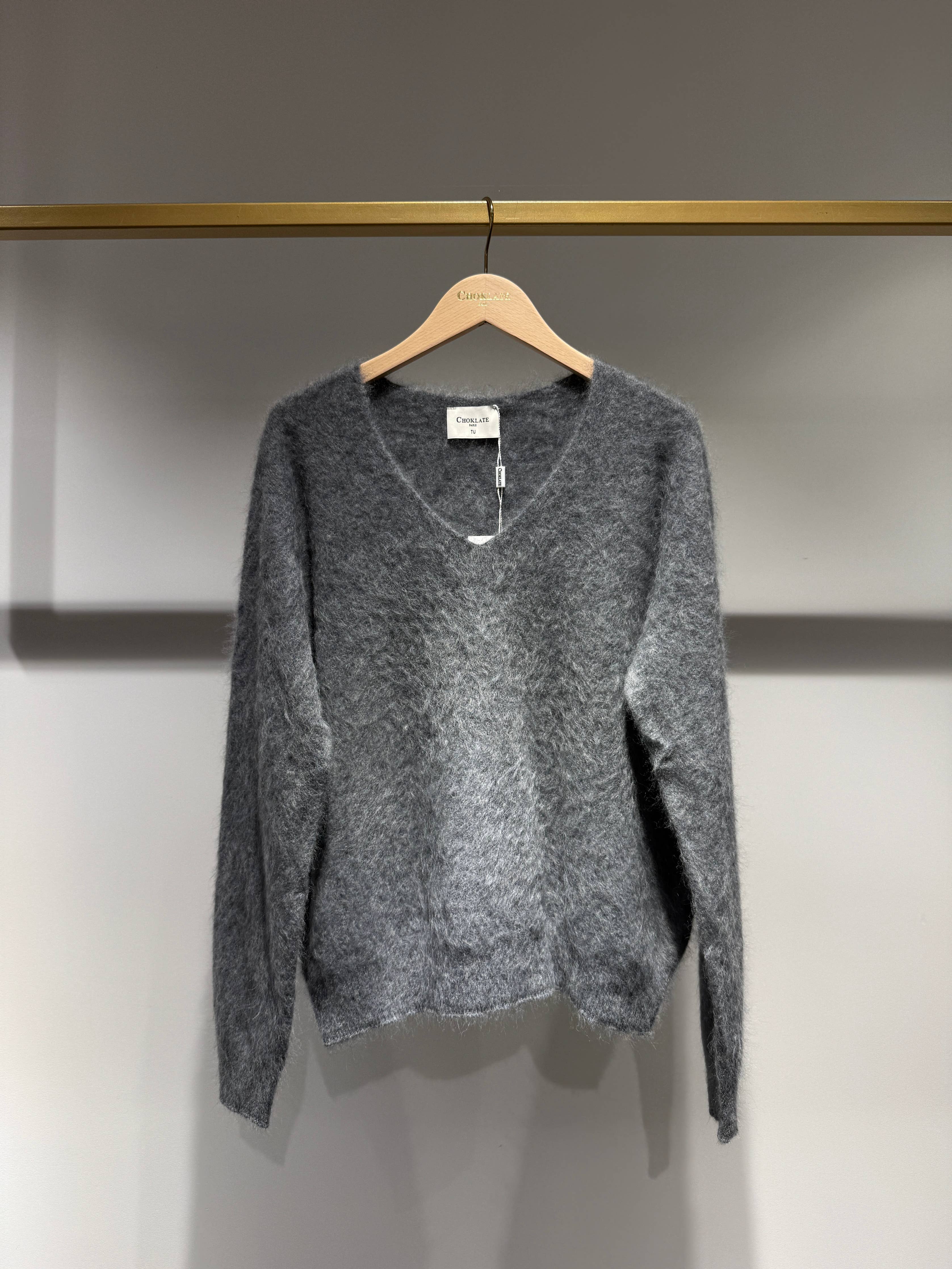 Choklate Paris V-Ausschnitt-Pullover Laura aus Wolle und Kaschmir Dunkelgrau