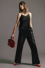 Lanidor - Schwarze Paillettenhose - Straight fit - elastischer Bund