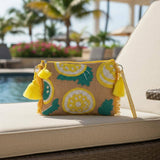 Isla Bonita by SIGRIS Handtasche Mull Zitronen Perlenstickerei Beige