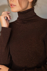Choklate Paris - Rollkragen-Pullover Schoko-Braun mit Lurexeffekt