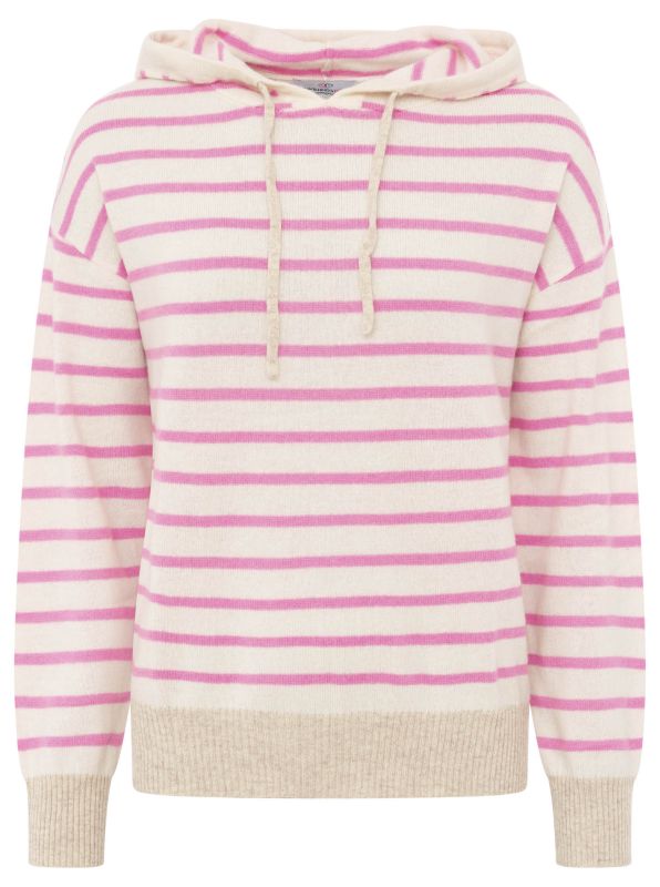 Zwillingsherz - 100% Kaschmir Hoodie "Stripes & Neon" in Pink-Weiß - Luxus-Hoodie mit Streifen