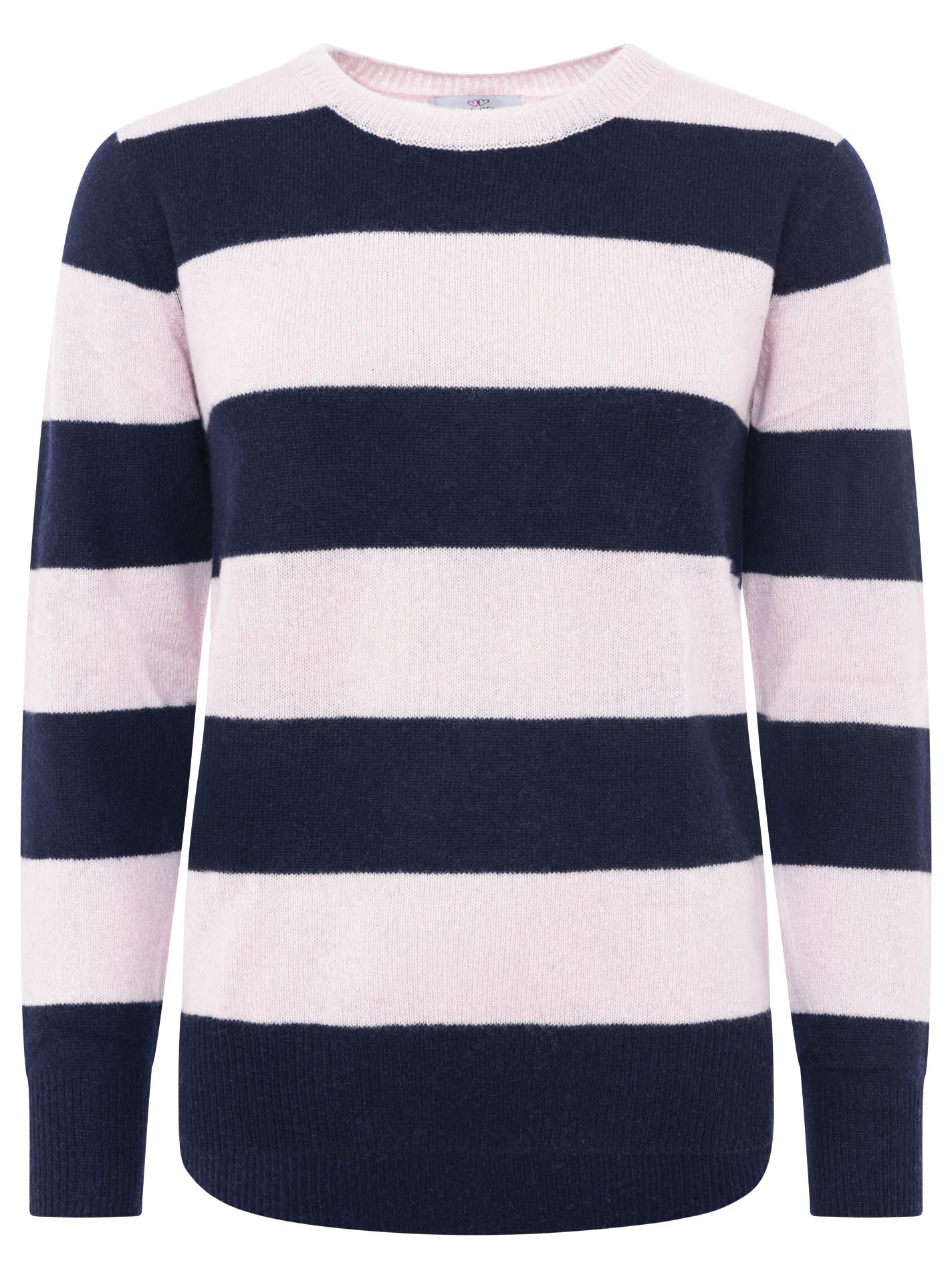 Zwillingsherz  100% Kaschmir Rundhalspullover "Blockstreifen" - Rosa Marineblau