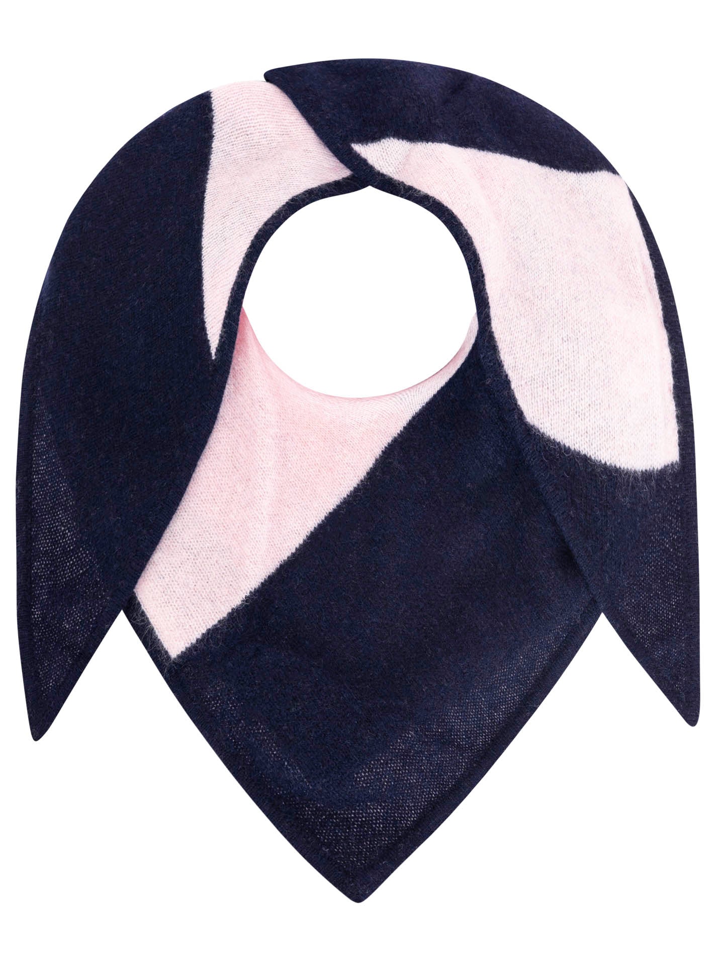 Zwillingsherz 100% Kaschmir Dreieckstuch Blockstreifen - Rosa/Marine-Blau
