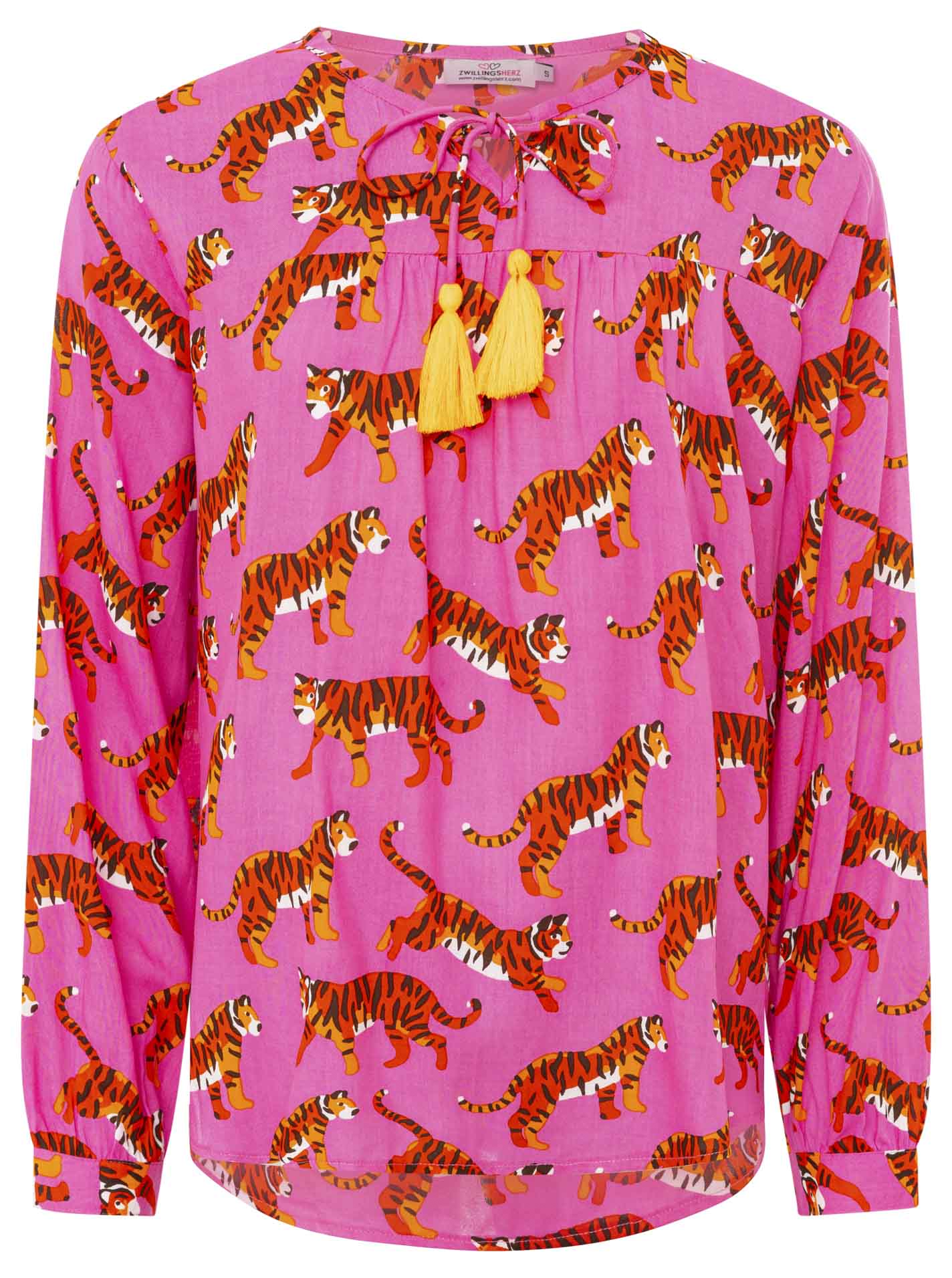 Zwillingsherz - Bluse "Trendy Tiger" in Pink - Animalprint mit Quasten
