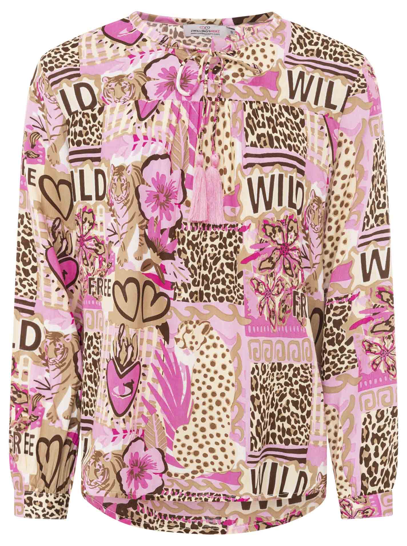 Zwillingsherz Bluse "Safari Patchwork" - Beige