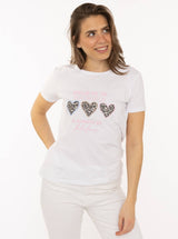 Zwillingsherz - T-Shirt "Always Believe" in Weiß - Mit Leoparden-Herzen