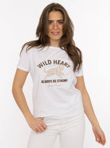 Zwillingsherz - T-Shirt "Wild Heart" in Weiß - Mit gesticktem Leoparden