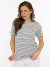 Zwillingsherz T-Shirt Streifen mit Zwillingsherz-Emblem Jeansblau-Weiß