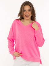 Zwillingsherz V-Neck Sweater "Happiness Vibes" in Pink