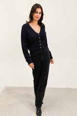 Cardigan "Mila" in Schwarz mit Perlmuttknöpfen - Choklate Paris