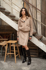Bomberjacke aus Kunstwildleder V368: Camel / 2S/M 2M/L