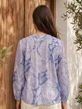 Choklate Paris Saint Tropez Bluse Seide Viskose Paisley Blau Weiß