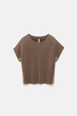 Lanidor - Zweifarbiges Jersey Shirt - Kurzarmbluse - Taupe - Rundhalsausschnitt