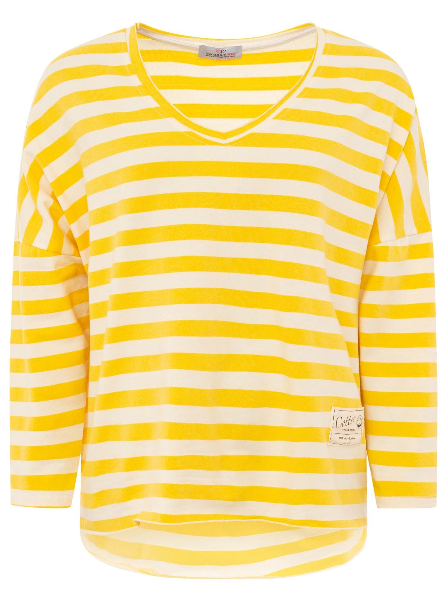 Zwillingsherz Shirt BW "Streifen & Jersey" Sonnen-Gelb V-Ausschnitt