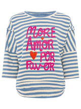 Zwillingsherz Shirt 3/4 Arm Streifen BW "More Amore" Jeansblau Statement