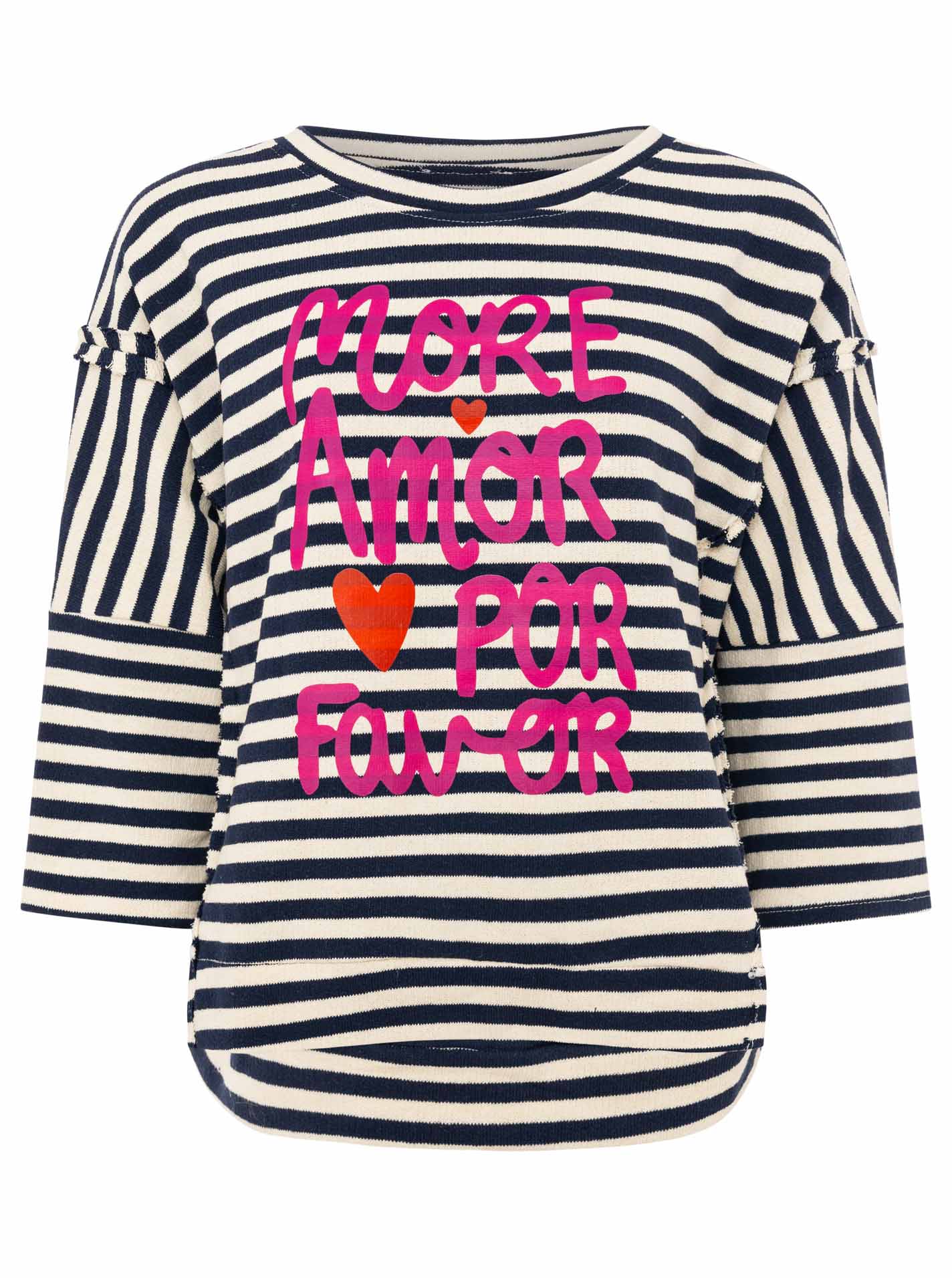 Zwillingsherz 3/4 Arm Shirt BW More Amor Por Favor Navy Creme Streifen