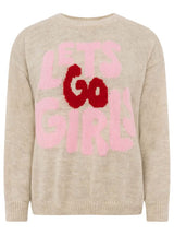 Zwillingsherz Pullover Wollmix "Lets Go Girls" Beige | Statement-Strick