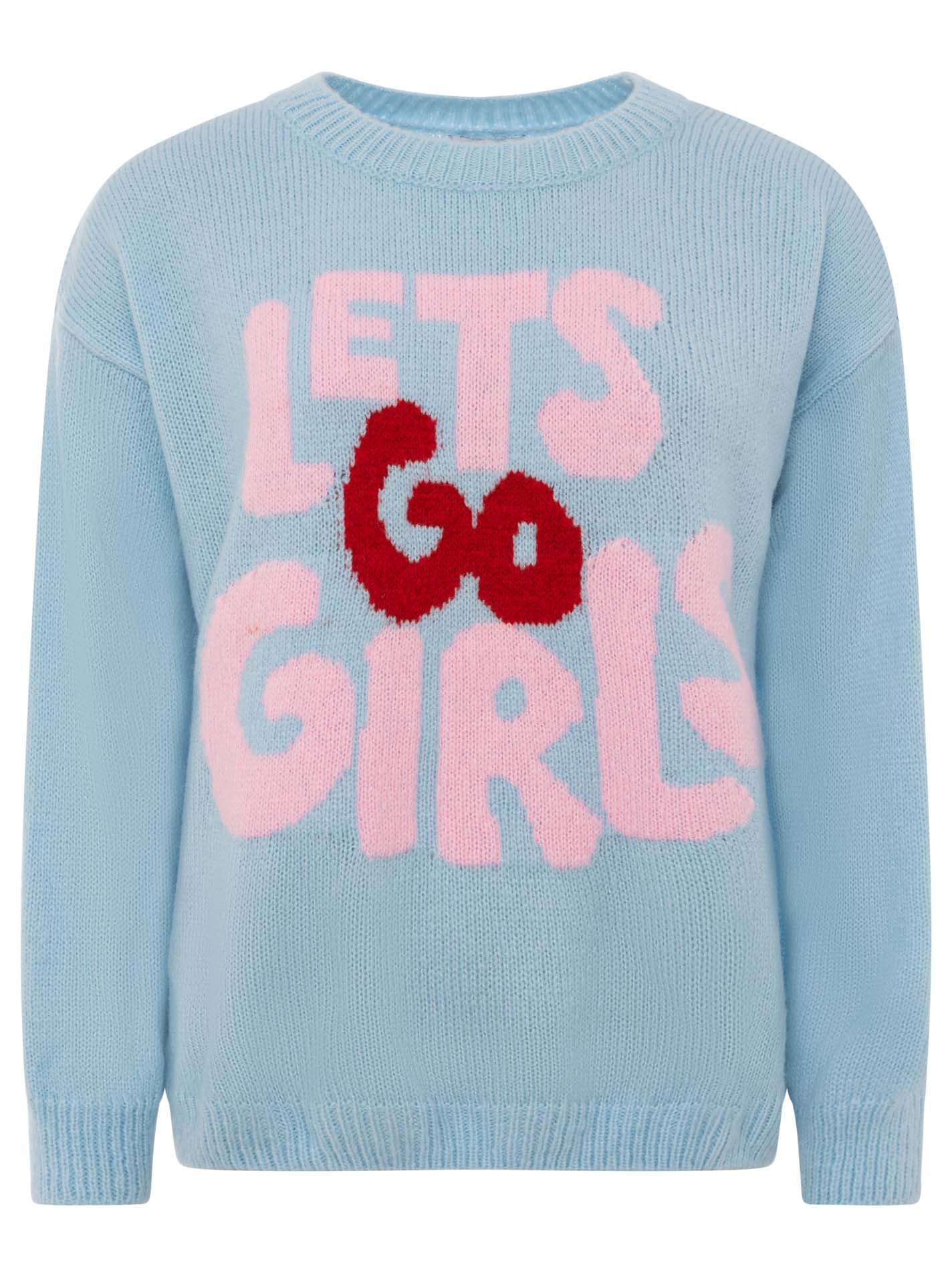 Zwillingsherz Pullover Wollmix "Lets Go Girls" Hellblau Oversized