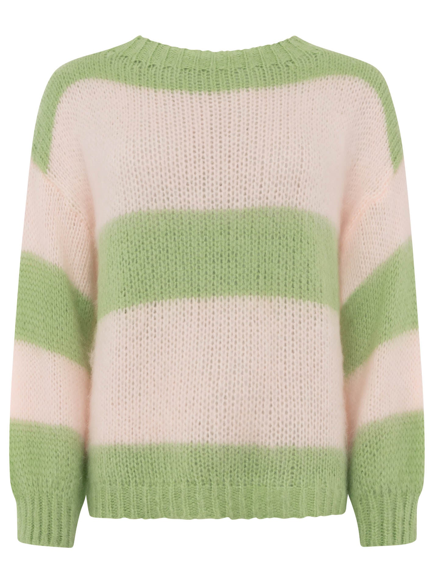 Zwillingsherz Pullover Wollmix "Blockstreifen" - Rosa & Grün | Streifendesign