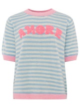 Zwillingsherz Kurzarm Pullover Wollmix "Amore" Hellblau - Streifenmuster mit Pink