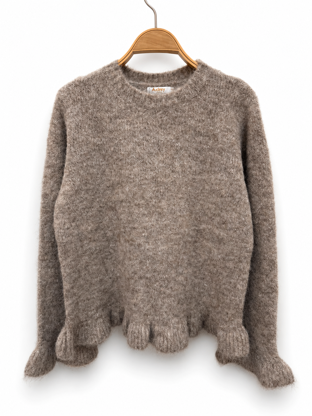 Audrey Paris Strickpullover mit Rüschen in Taupe