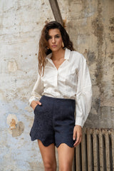 Fließende Bluse mit Falten CH412: Rohes Blau / 2X 2M 2L