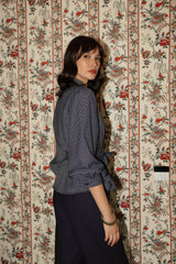 Lulumary Karierte Wickelbluse Bleu Marine