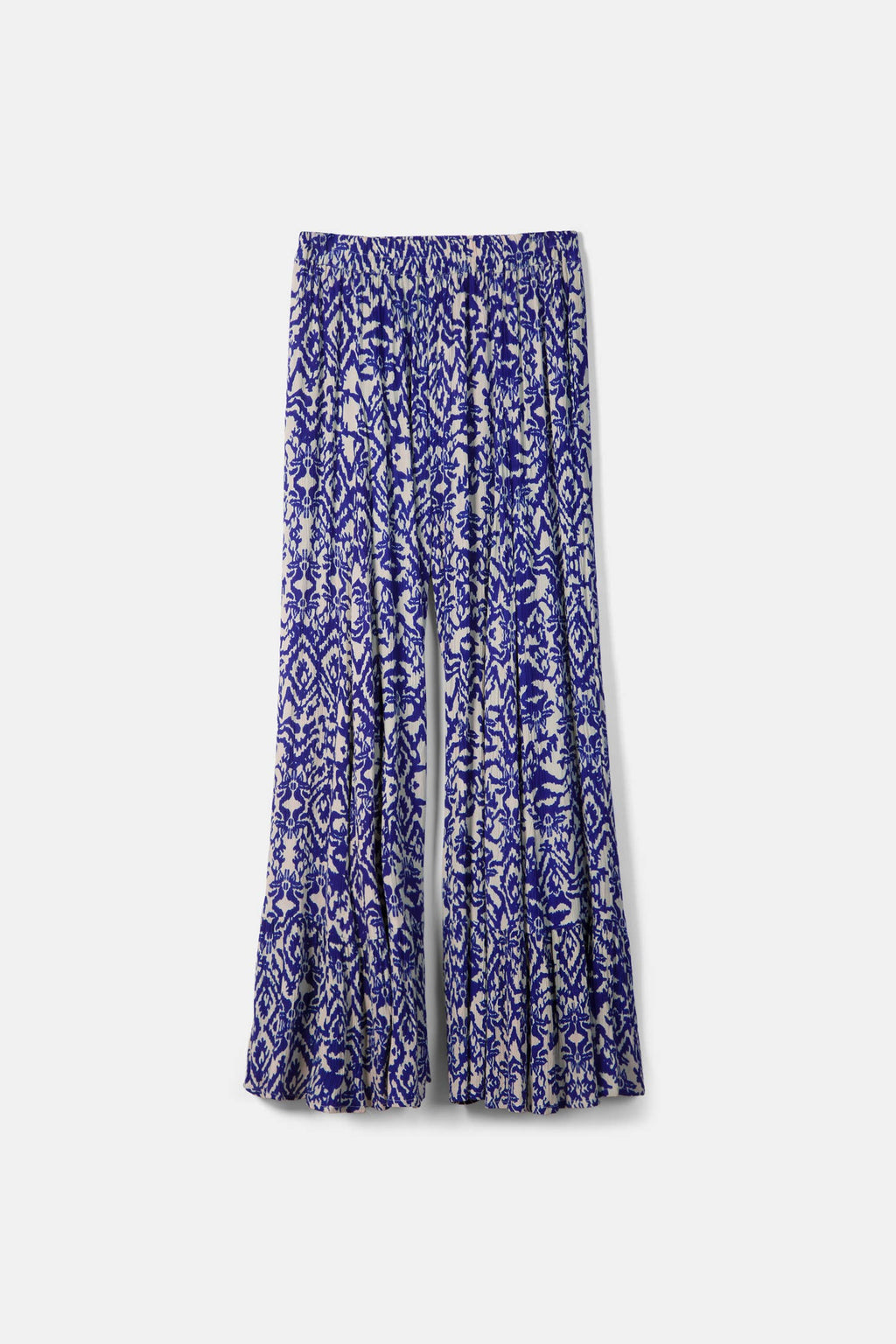 Lanidor Sommerhose Solea Pants - Weit geschnitten mit Print & Rüschensaum, Blau-weiß