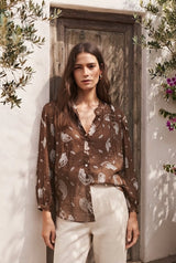 Choklate Paris Saint Tropez Choco Braune Paisleybluse aus Viskose und Seide
