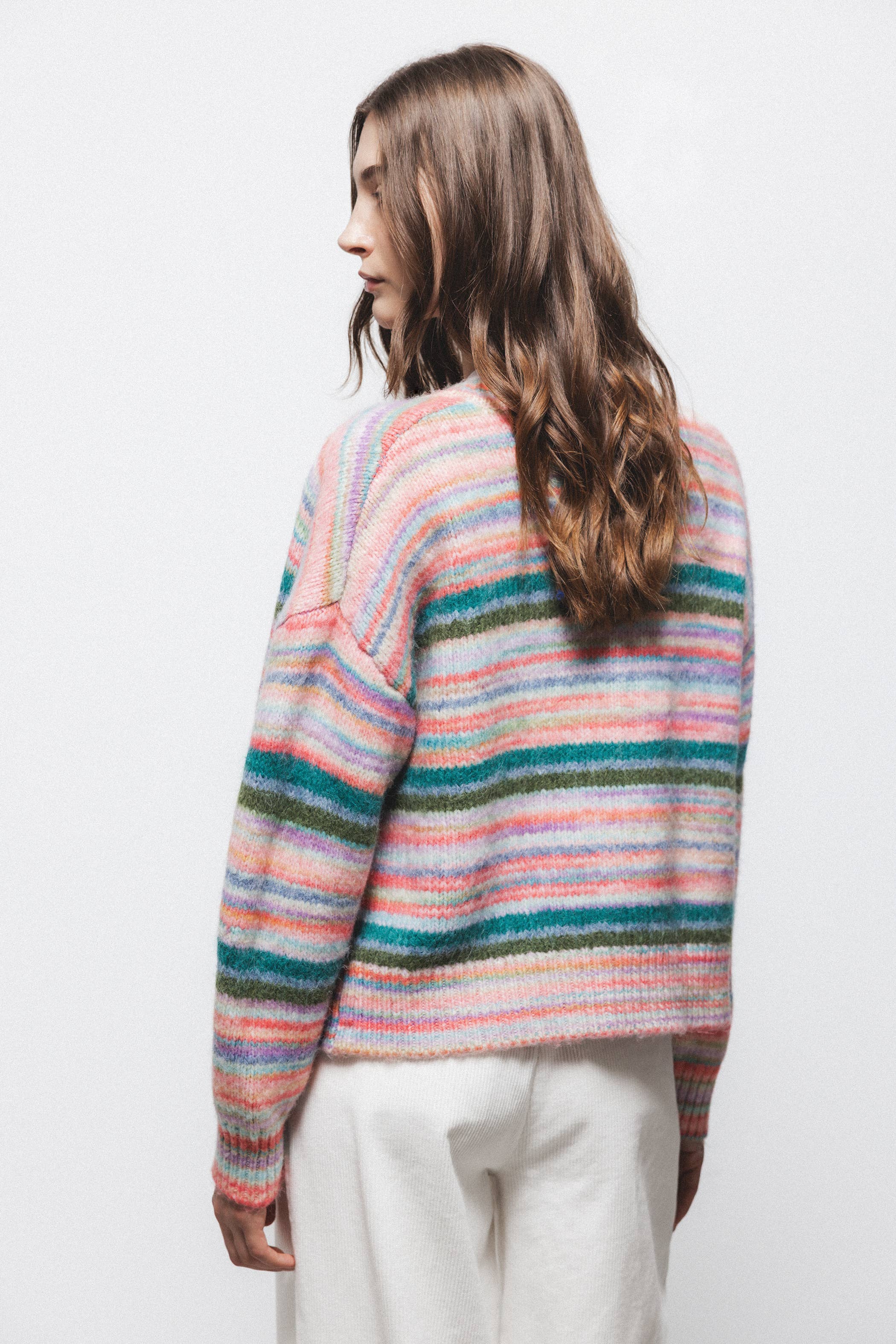 Lanidor Strickjacke Gestreift Multicolor Oversized - Knopfverschluss