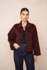 Attentif Paris handgefertigte kurze Wolljacke – Bordeaux