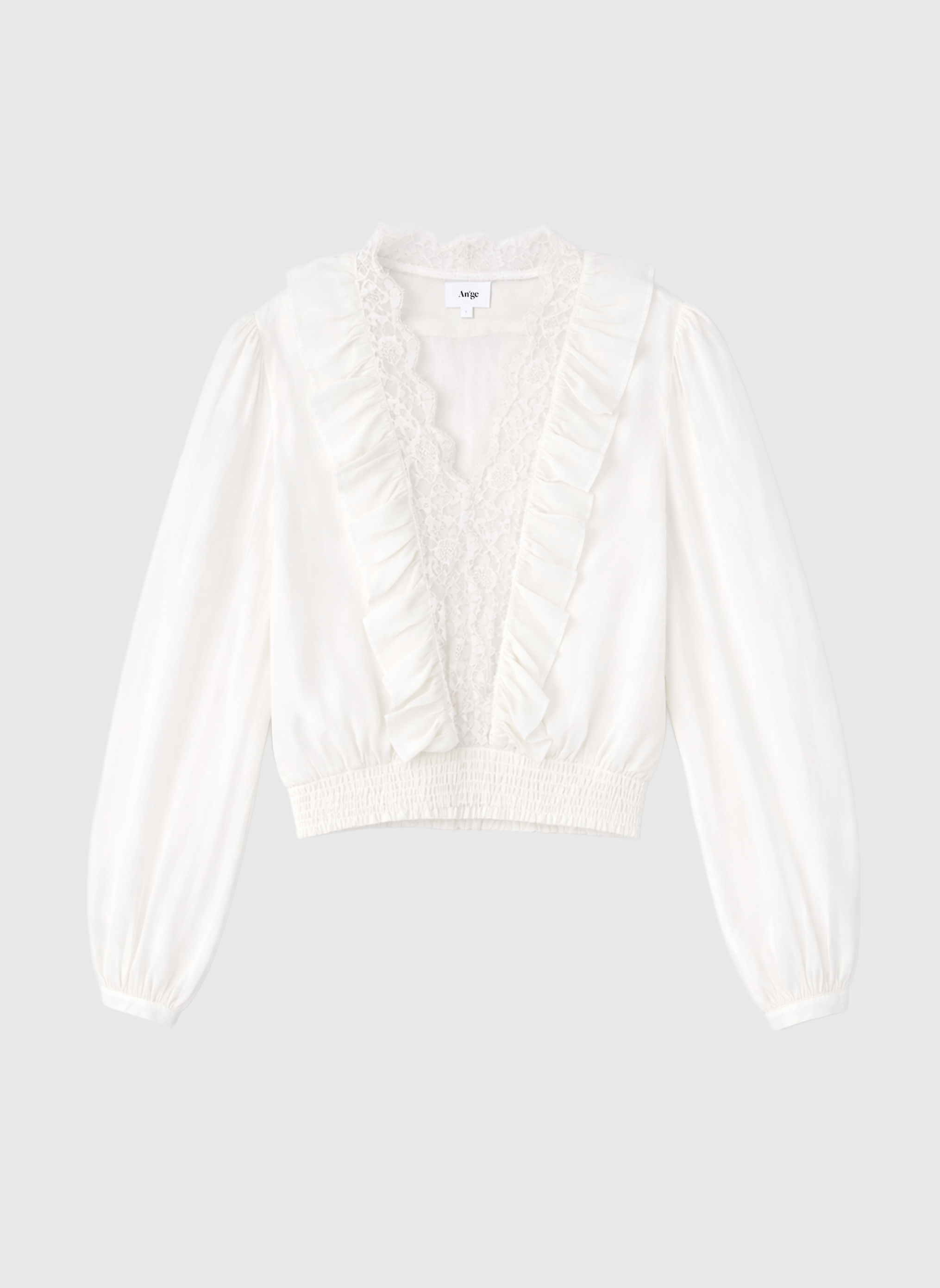 AN’GE Paris Bluse Samista Ecru aus Viskose mit Spitze