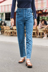 Nathael Paris Gerade Baumwolljeans mit Taillenriemen in Blau