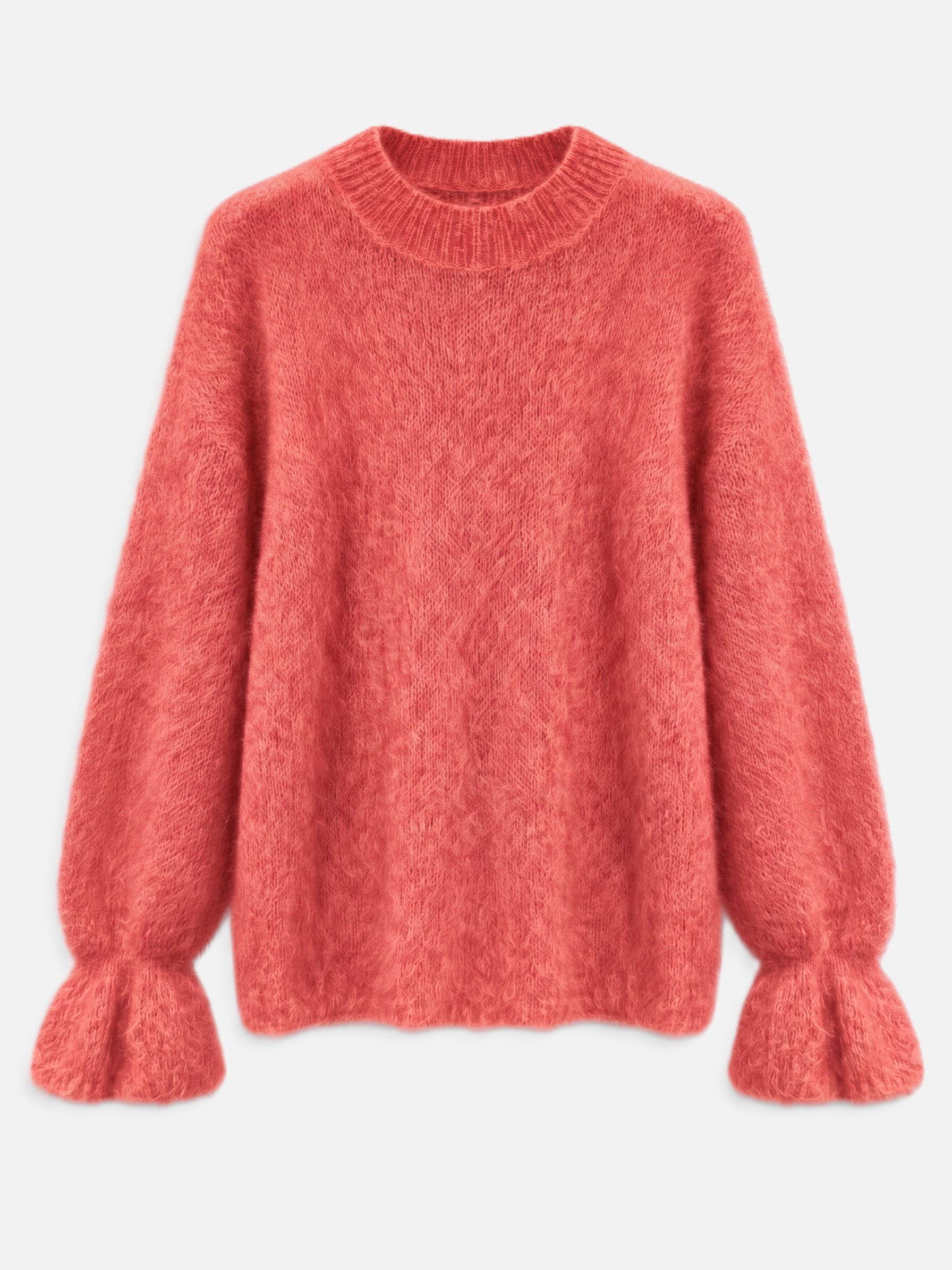 Hochwertiger Mohair-Pullover mit Volant-Ärmeln: Puder / Einheitsgröße