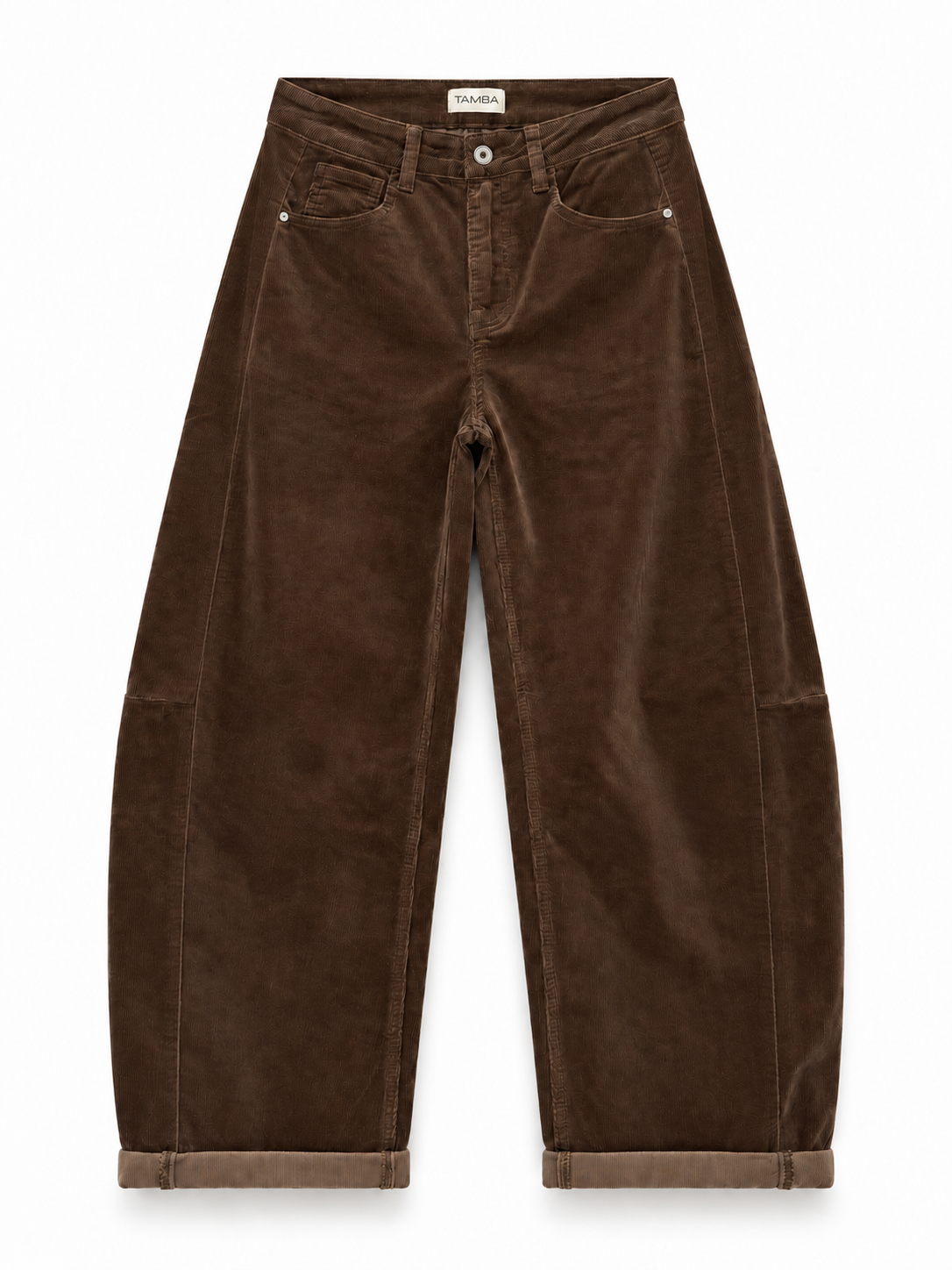 Tamba Feincord-Hose im Barrel-Fit Schokoladen-Braun