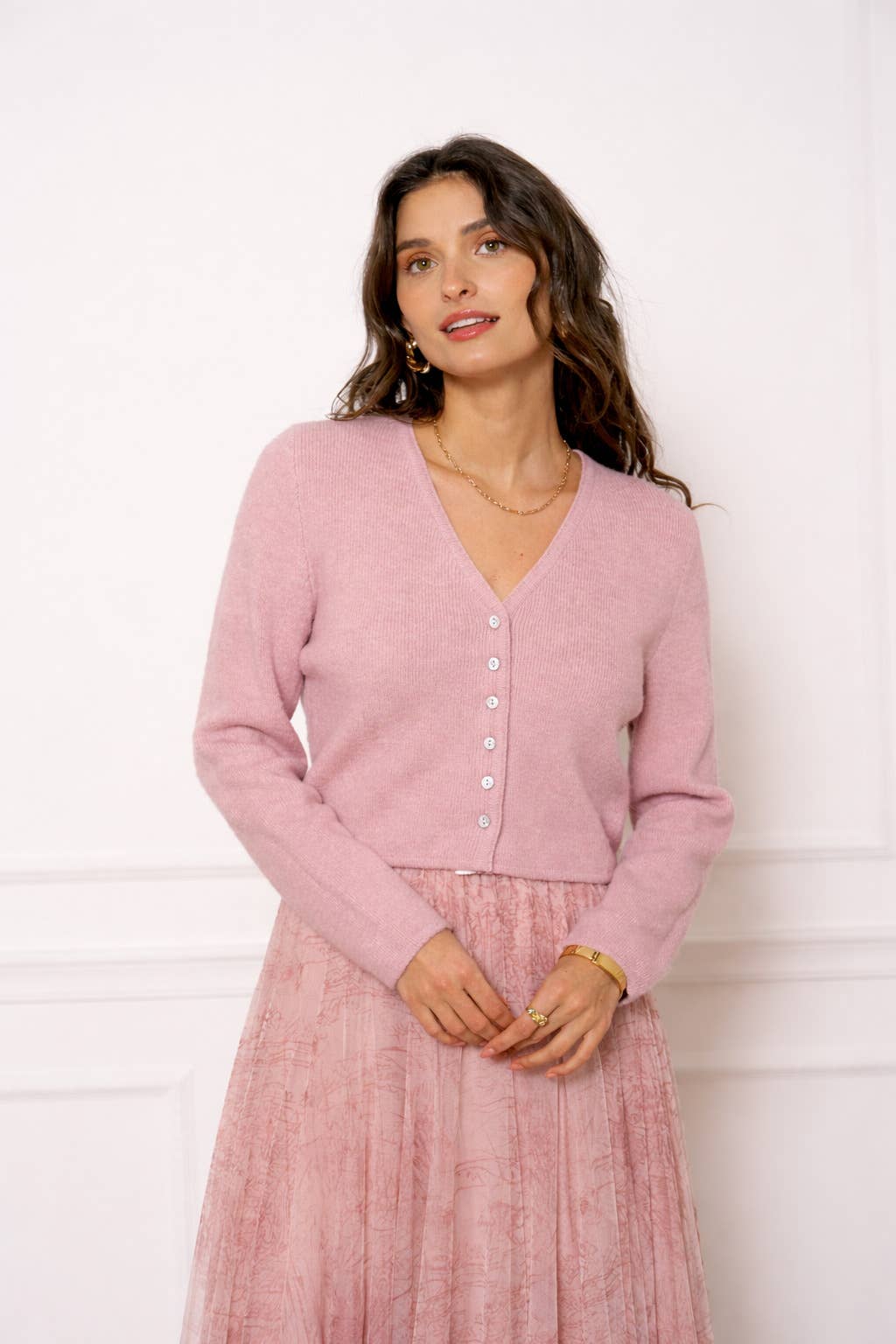 Choklate Paris Strickjacke Mila V-Ausschnitt Rosa Kurz