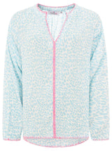 Zwillingsherz Bluse Wilder Leo Türkis Leopardenmuster V-Ausschnitt