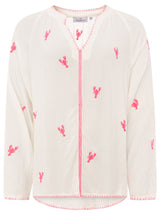 Zwillingsherz Bluse Gestickte Hummer - Weiß  - Maritime Stickerei - Viskose