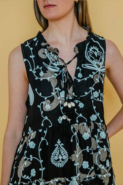 Kleid im Bohostil "Fabianne" - Schwarz-Weiß