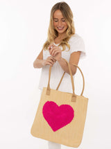 Zwillingsherz XXL Strohtasche Herz Pink