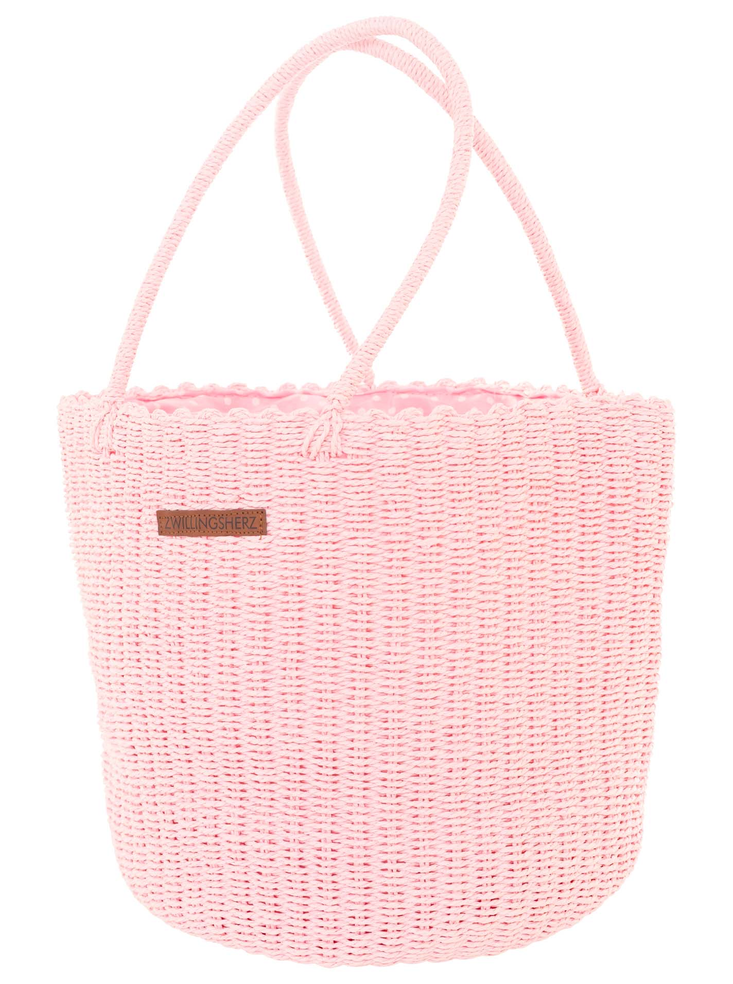 Zwillingsherz Korbtasche Stroh Geflochten "Zwillingsherz" Rosa