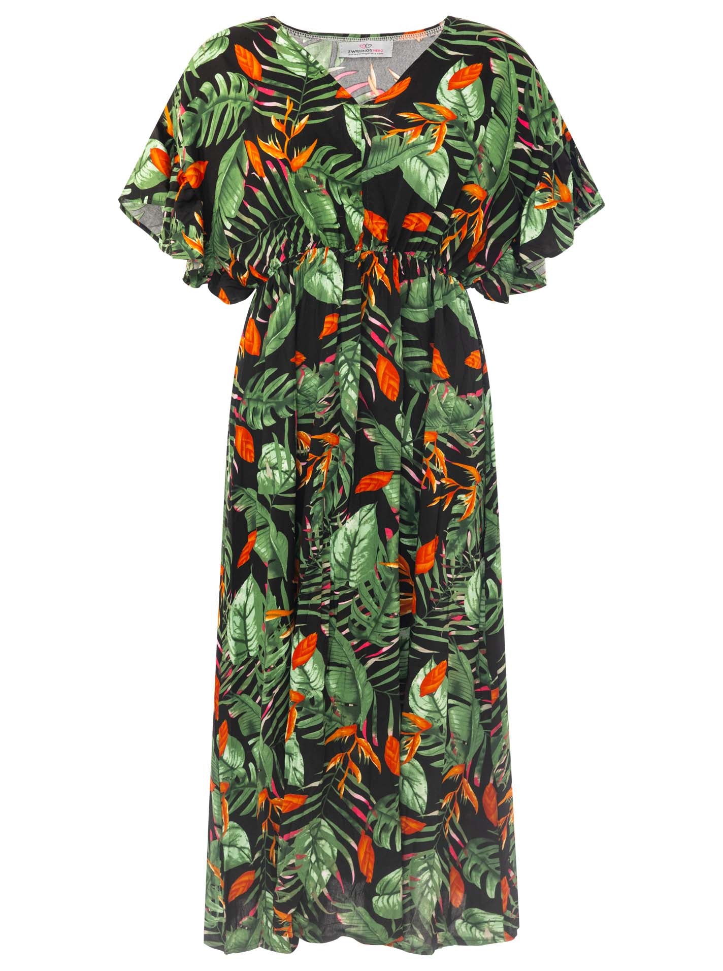 Zwillingsherz Maxikleid Viskose "Dschungel" Schwarz