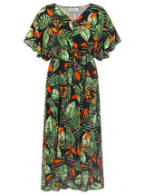 Zwillingsherz Maxikleid Viskose "Dschungel" Schwarz