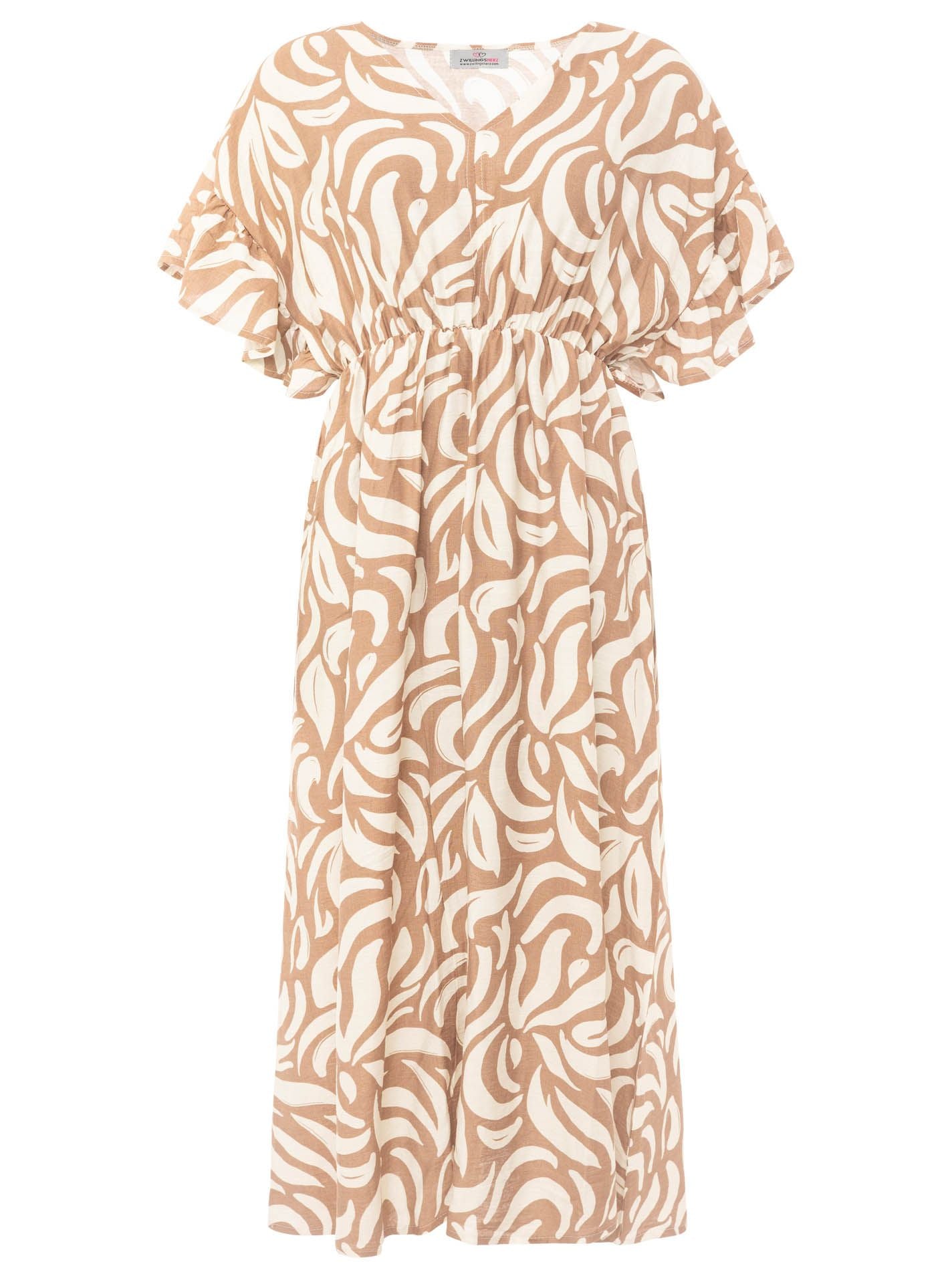 Zwillingsherz Maxikleid Viskose "Allover Ornamente" Beige