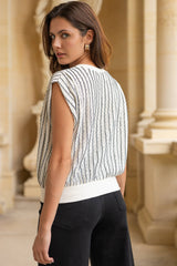 Choklate Paris Alizée Strick-T-Shirt Ecru/Schwarz