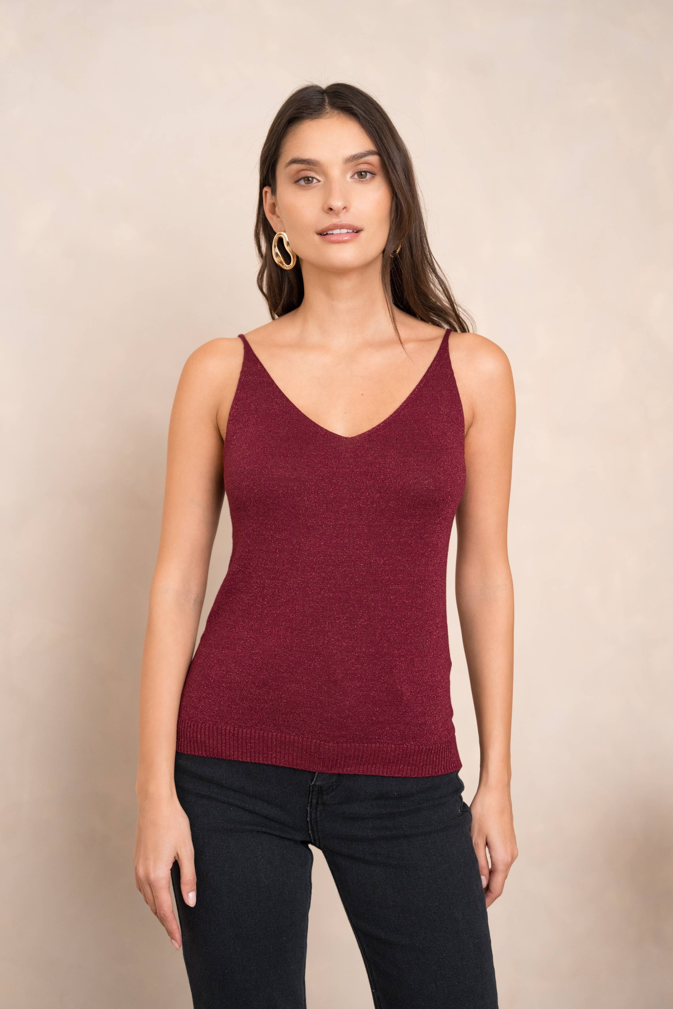 Glänzendes Lurex-Trägershirt - 8752: Bordeaux / Eine Größe